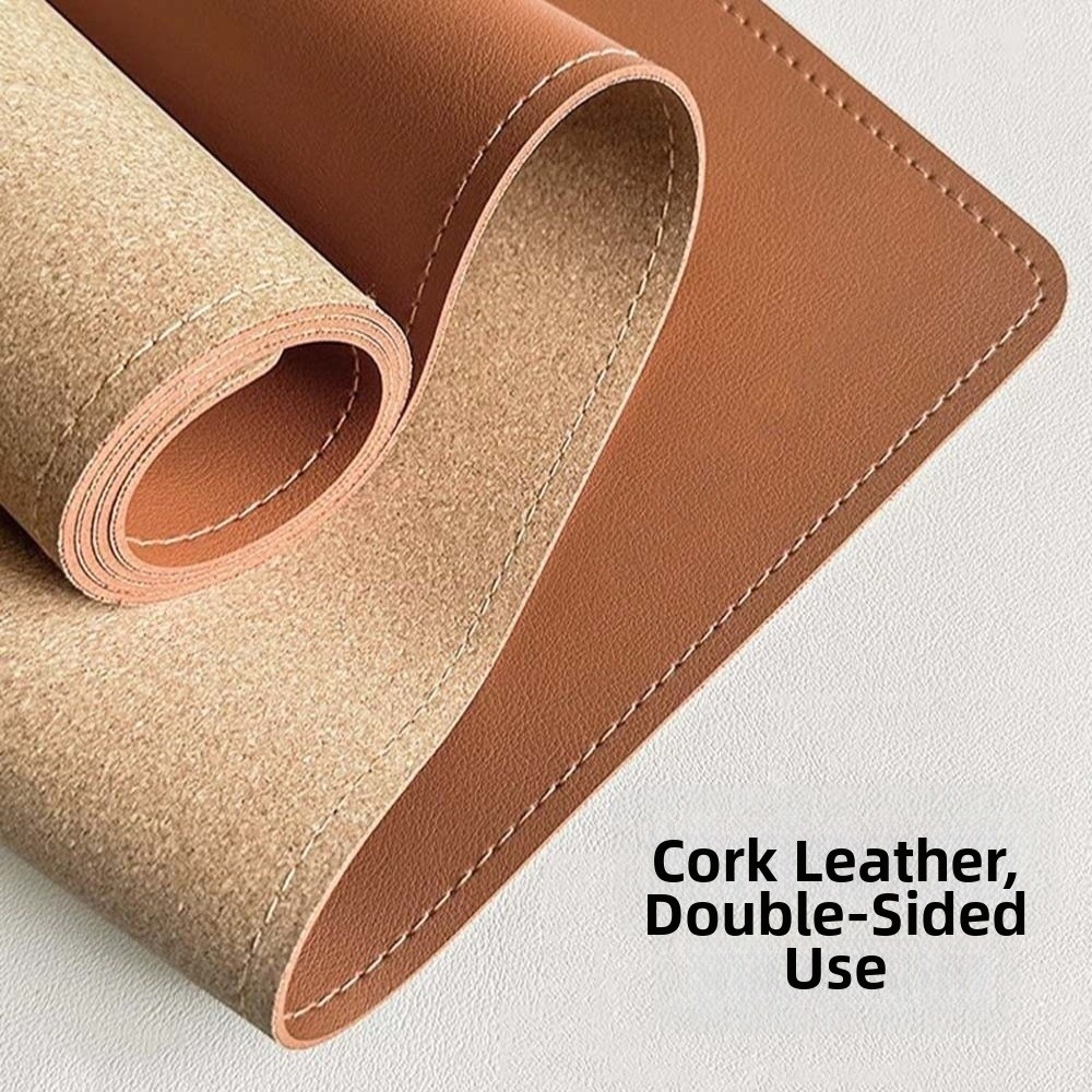 Desk Mat Leather - デスクブロッター レザーライティングパッド コルク防水テーブルプロテクター 両面大型キーボードマット ワーカーズ