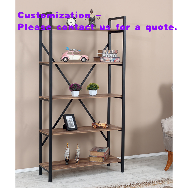 Home Office Industrial Style - カスタムメイドのインダストリアルスタイルメタルと木製ブックシェルフ、モダンなオープン収納ディスプレイラック、リビングルーム、オフィス、家庭用家具