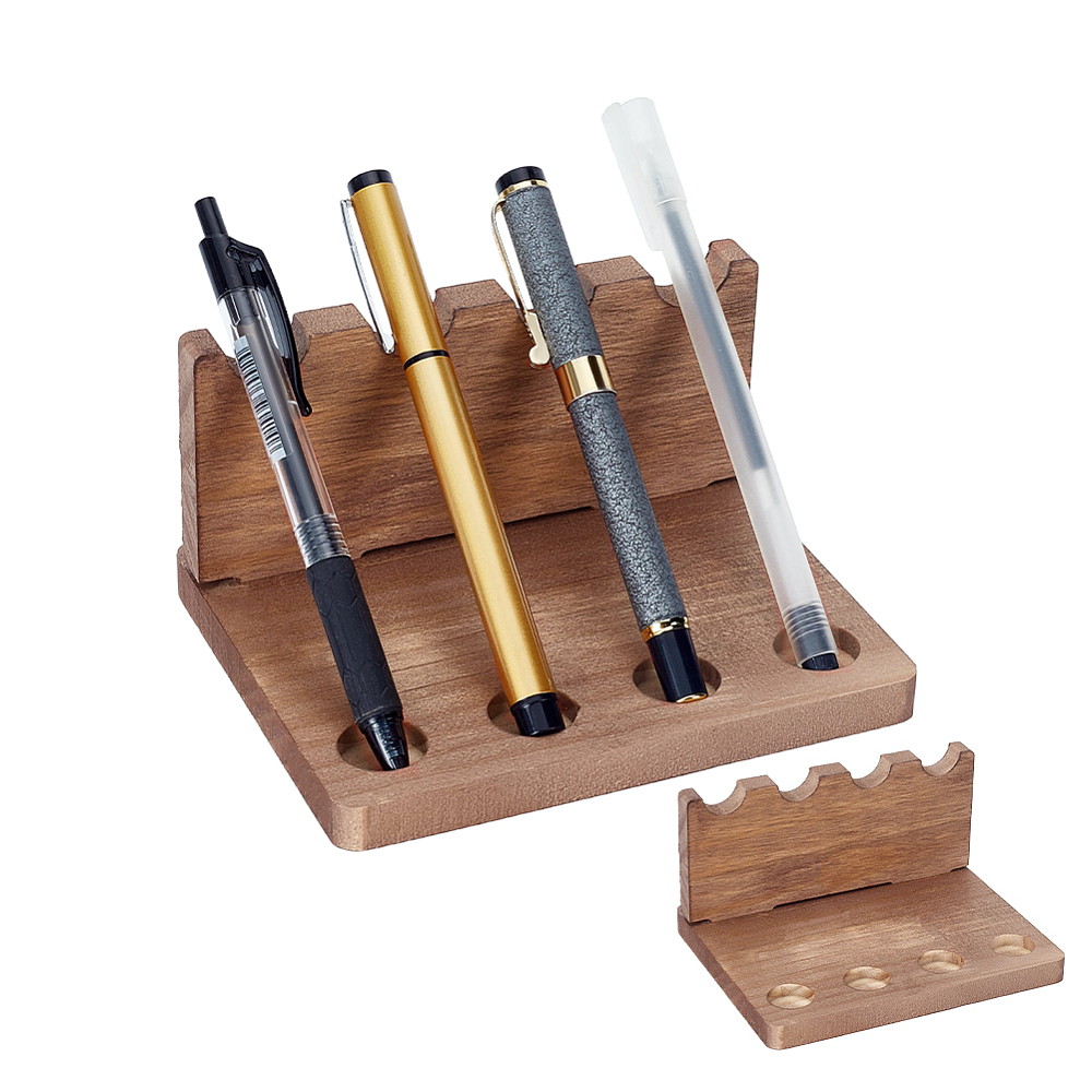 Pen Holder Organizer - 2個入り木製デスクペンホルダーオーガナイザー 5.51x2.72x2.87インチ ペンディスプレイスタンド 安定したベース付き スタイリッシュなオフィスデスクデコレーション