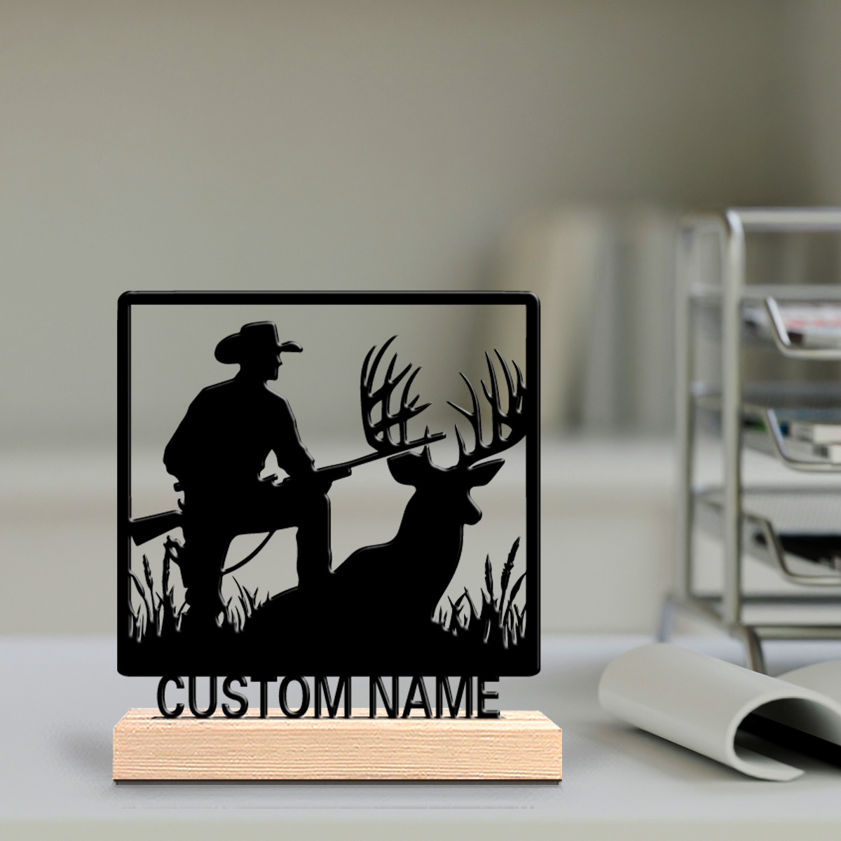 Home Office Industrial Style - 1個入り 新デザイン カスタムメイド 鹿の金属製像 木製ベース付き 壁飾り
