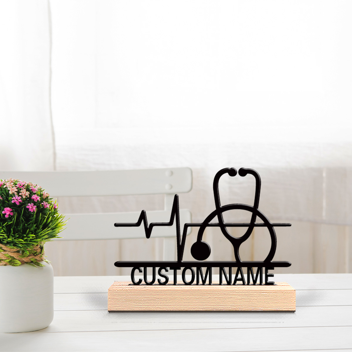 Home Office Industrial Style - 1個入り 奇妙なパーソナライズされたカスタム医療用金属像 木製ベースの壁飾り リビングルーム、オフィス、モダンなインダストリアルホームスタイル用