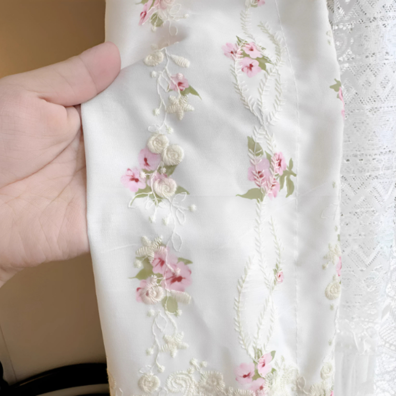 Home Office Buy - 二重層パールシアー カーテン 刺繍ジャカード 光透過性 わずかに透明 ロマンチックな雰囲気のガーゼカーテン