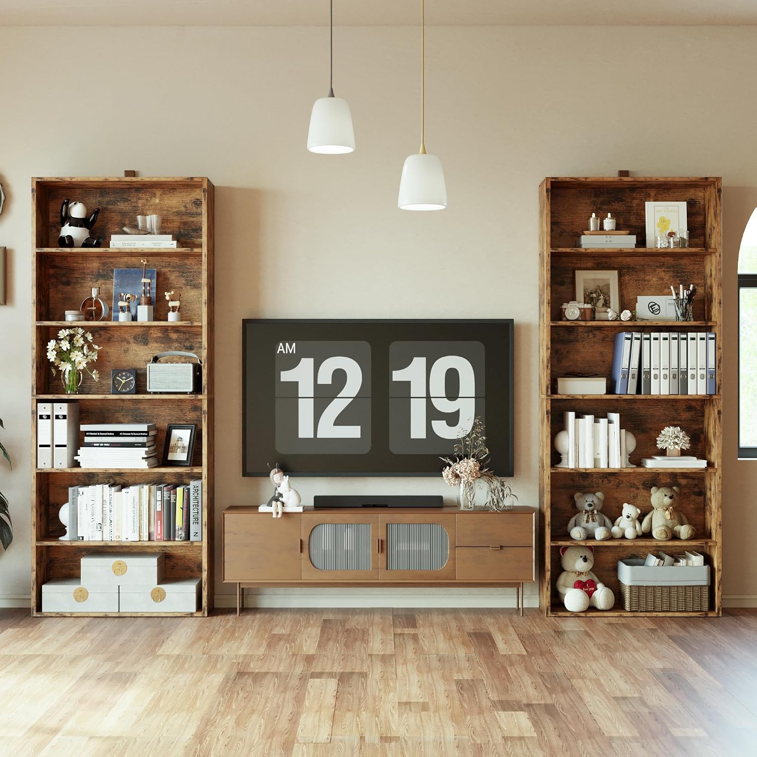 背の高い本棚 2個セット、オープン収納オーガナイザーシェルフ - Home Office Industrial Style のレビューと価格