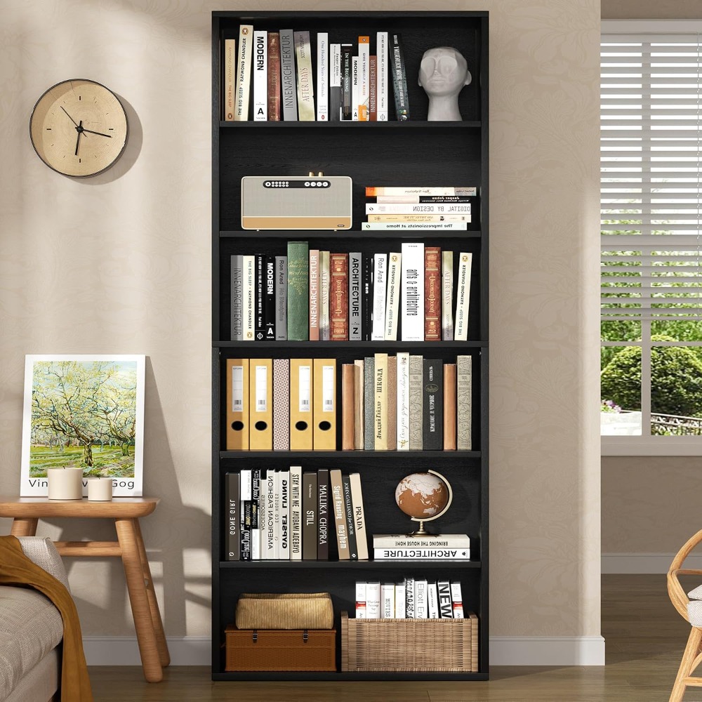 6段オープンブックケース、高さ70.6インチのディスプレイシ - Bookcase Wood Shelf のレビューと価格