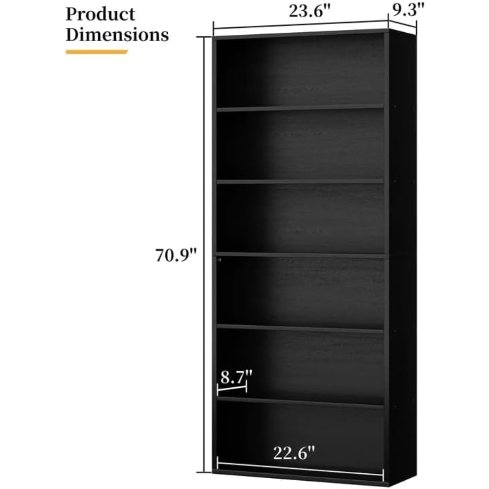 6段オープンブックケース、高さ70.6インチのディスプレイシ - Bookcase Wood Shelf のレビューと価格