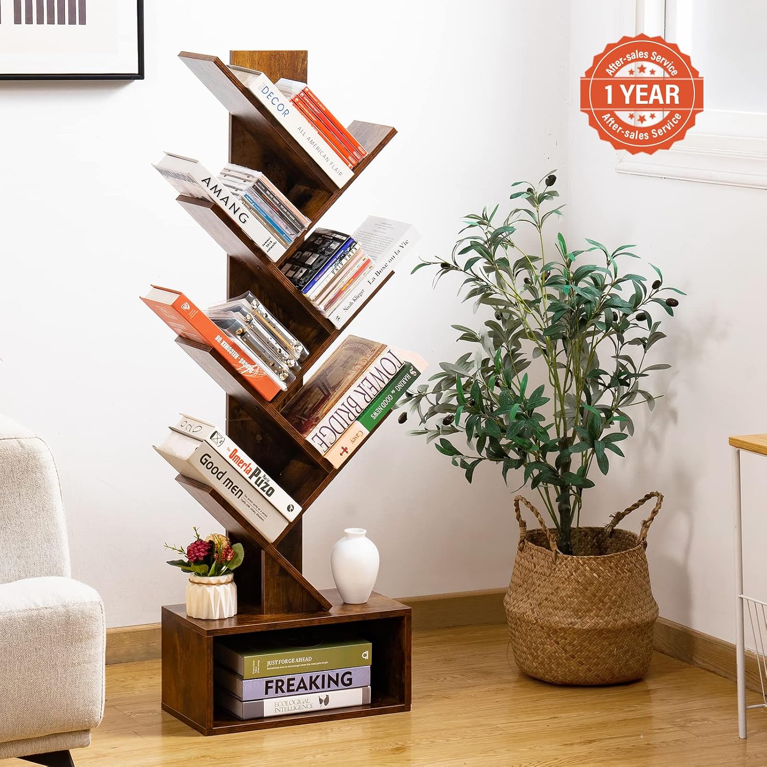 Yoobure Tree Bookshelf - 6段レトロ - Bookcase Wood Shelf のレビューと価格