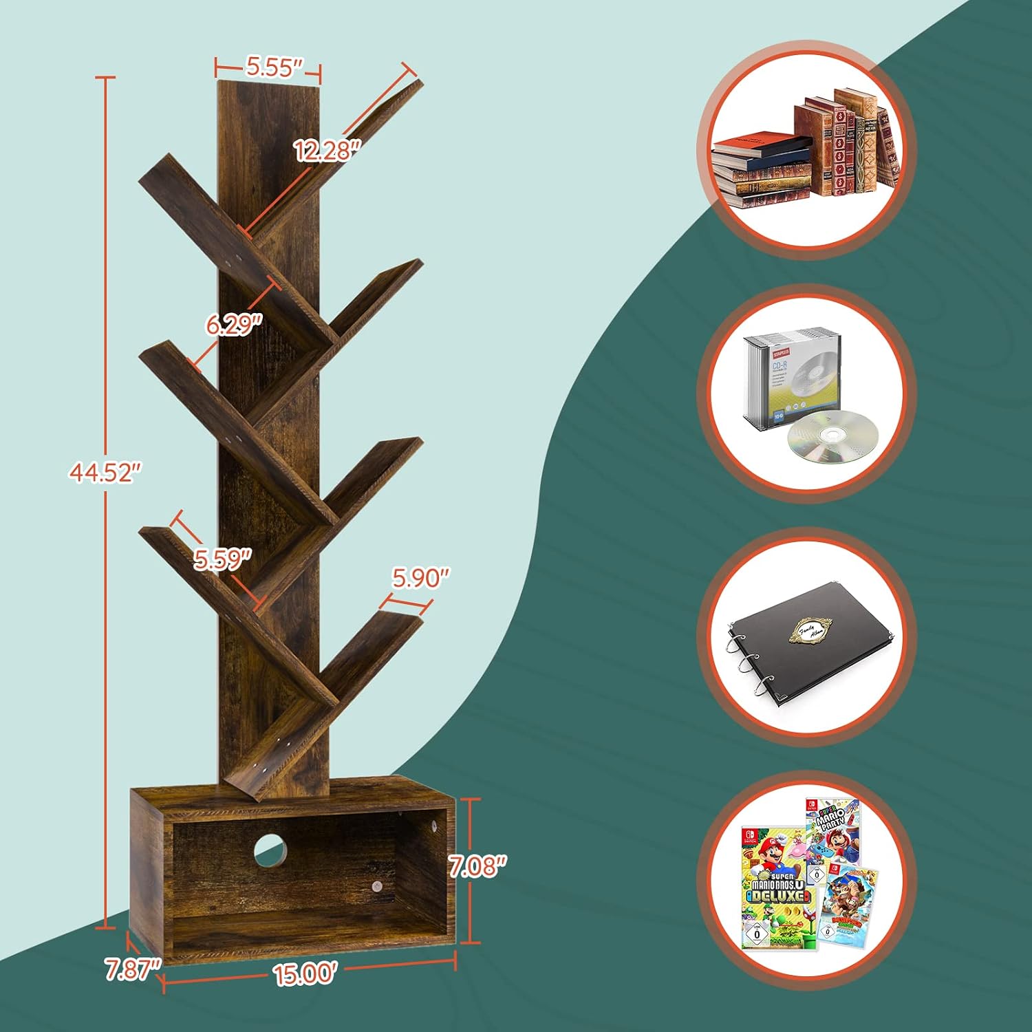 Yoobure Tree Bookshelf - 6段レトロ - Bookcase Wood Shelf のレビューと価格