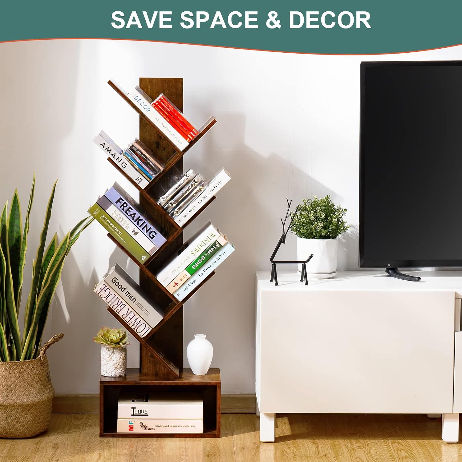 Yoobure Tree Bookshelf - 6段レトロ - Bookcase Wood Shelf のレビューと価格