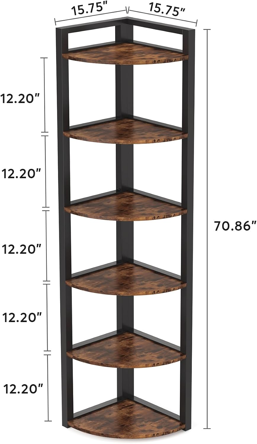 Tribesigns 6段コーナーシェルフ、高さ70.9イン - Bookcase Wood Shelf のレビューと価格