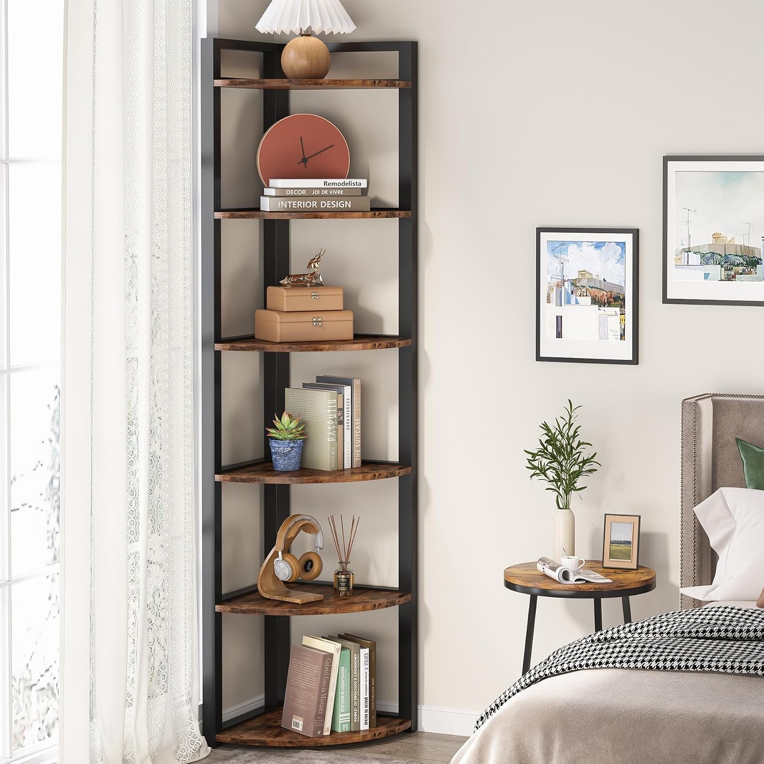 Tribesigns 6段コーナーシェルフ、高さ70.9イン - Bookcase Wood Shelf のレビューと価格