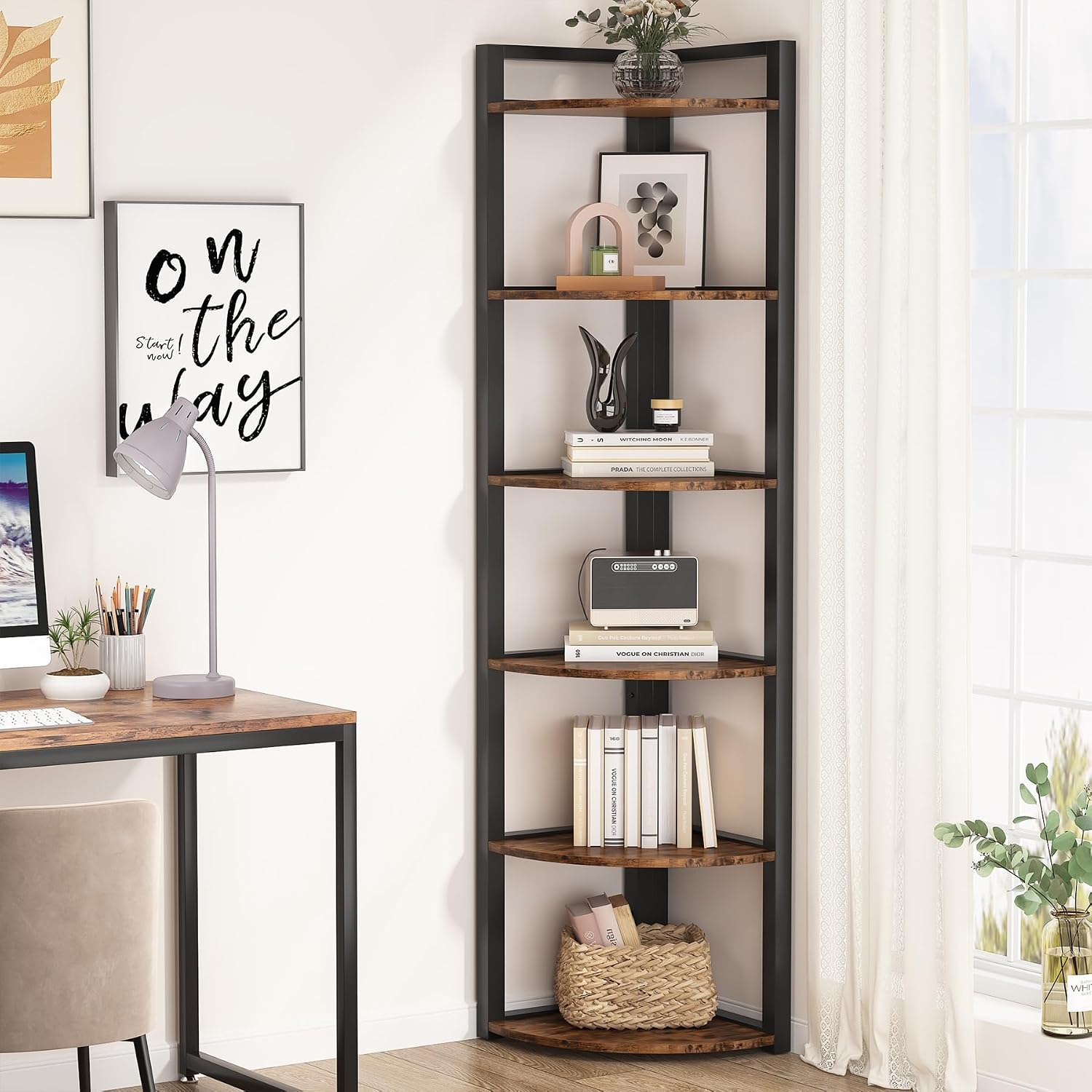 Tribesigns 6段コーナーシェルフ、高さ70.9イン - Bookcase Wood Shelf のレビューと価格