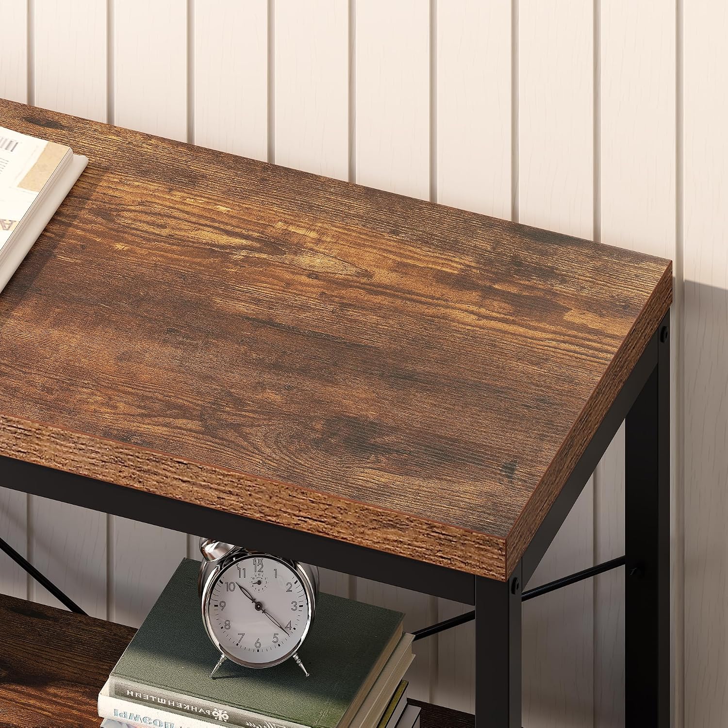 3段式工業用本棚、幅広木製水平本棚、金属フレーム付きオープン - Bookcase Wood Shelf のレビューと価格