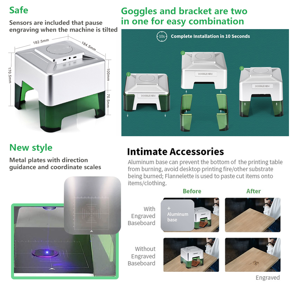 3Wミニレーザー彫刻機 ポータブル ロゴ・テキスト・パターン - Laser Printer Home のレビューと価格