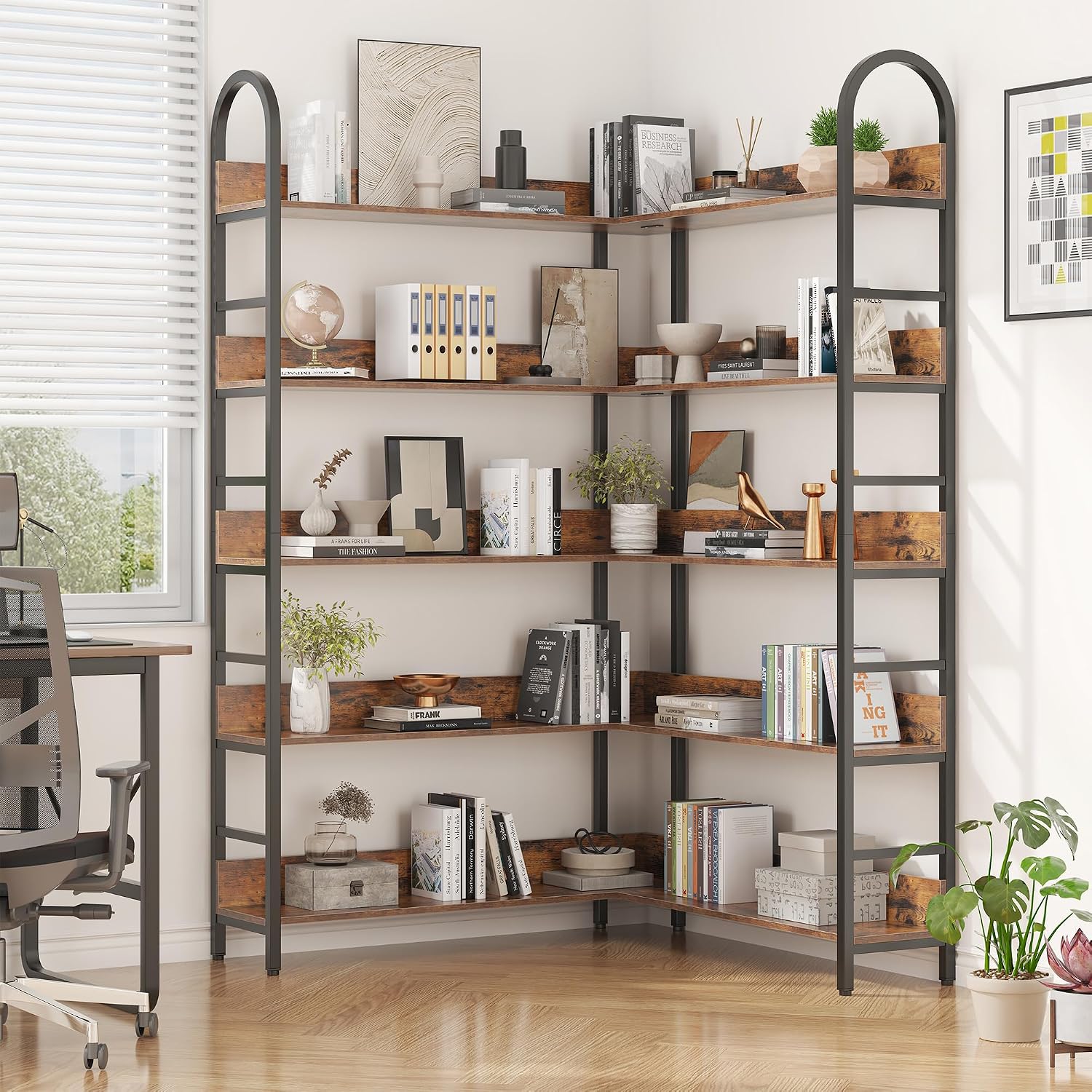 背の高いコーナー本棚、頑丈な工業用本棚、リビングルーム、ホー - Home Office Industrial Style のレビューと価格
