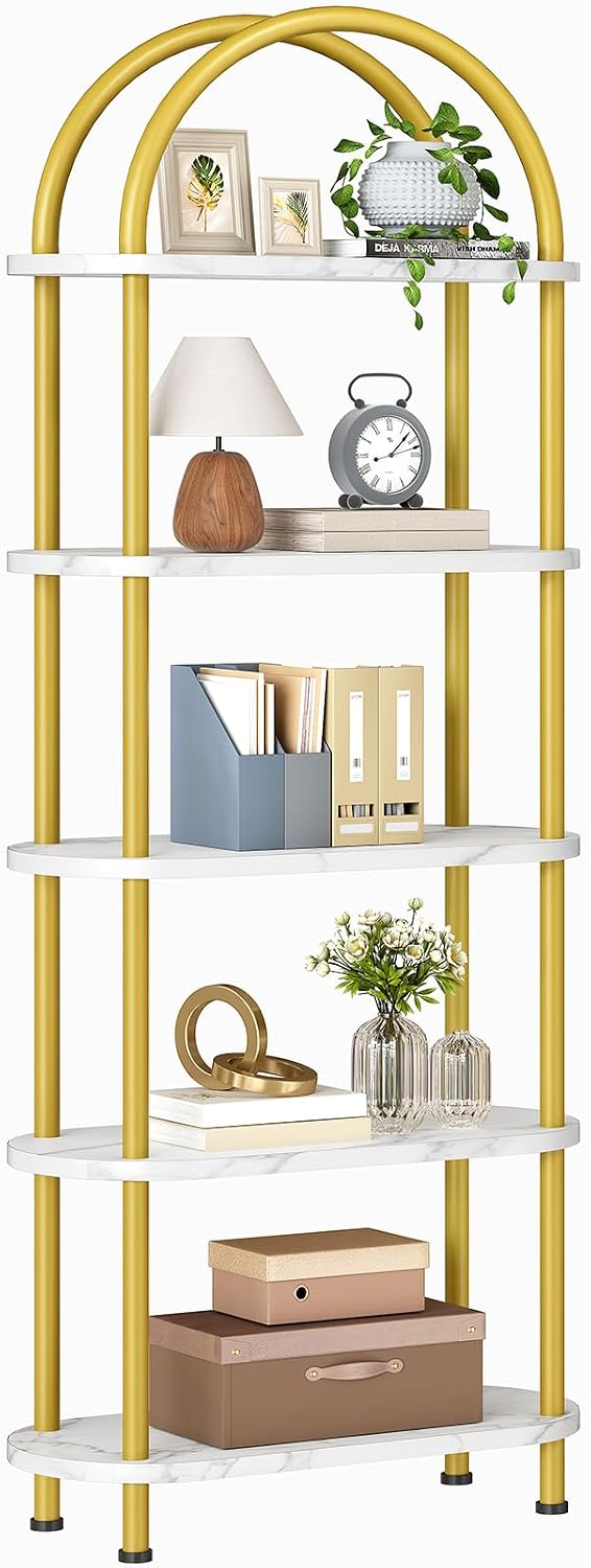 HOOBRO 5段オープンブックシェルフ、インダストリアルア - Bookcase Wood Shelf のレビューと価格