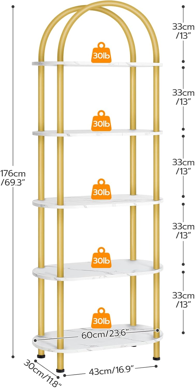 HOOBRO 5段オープンブックシェルフ、インダストリアルア - Bookcase Wood Shelf のレビューと価格
