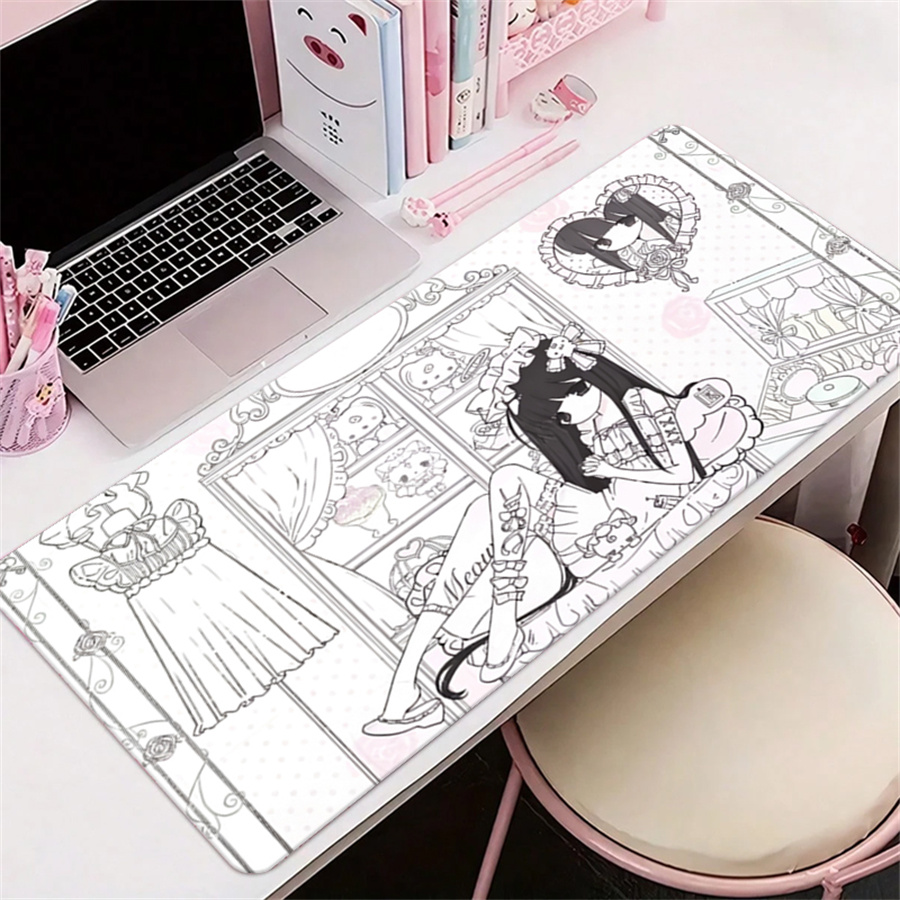 アニメ風レザーマウスパッド ピンクホワイトエンジェル デスク - Desk Mat Leather のレビューと価格