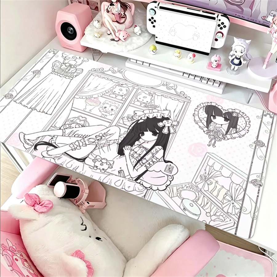 アニメ風レザーマウスパッド ピンクホワイトエンジェル デスク - Desk Mat Leather のレビューと価格