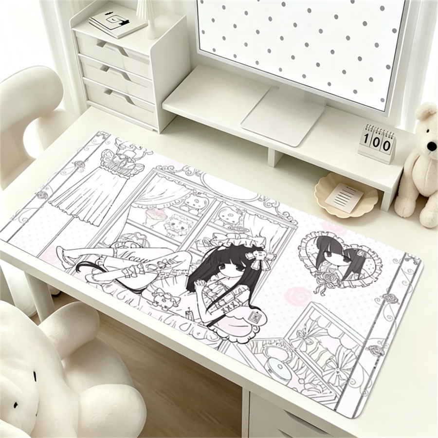 アニメ風レザーマウスパッド ピンクホワイトエンジェル デスク - Desk Mat Leather のレビューと価格