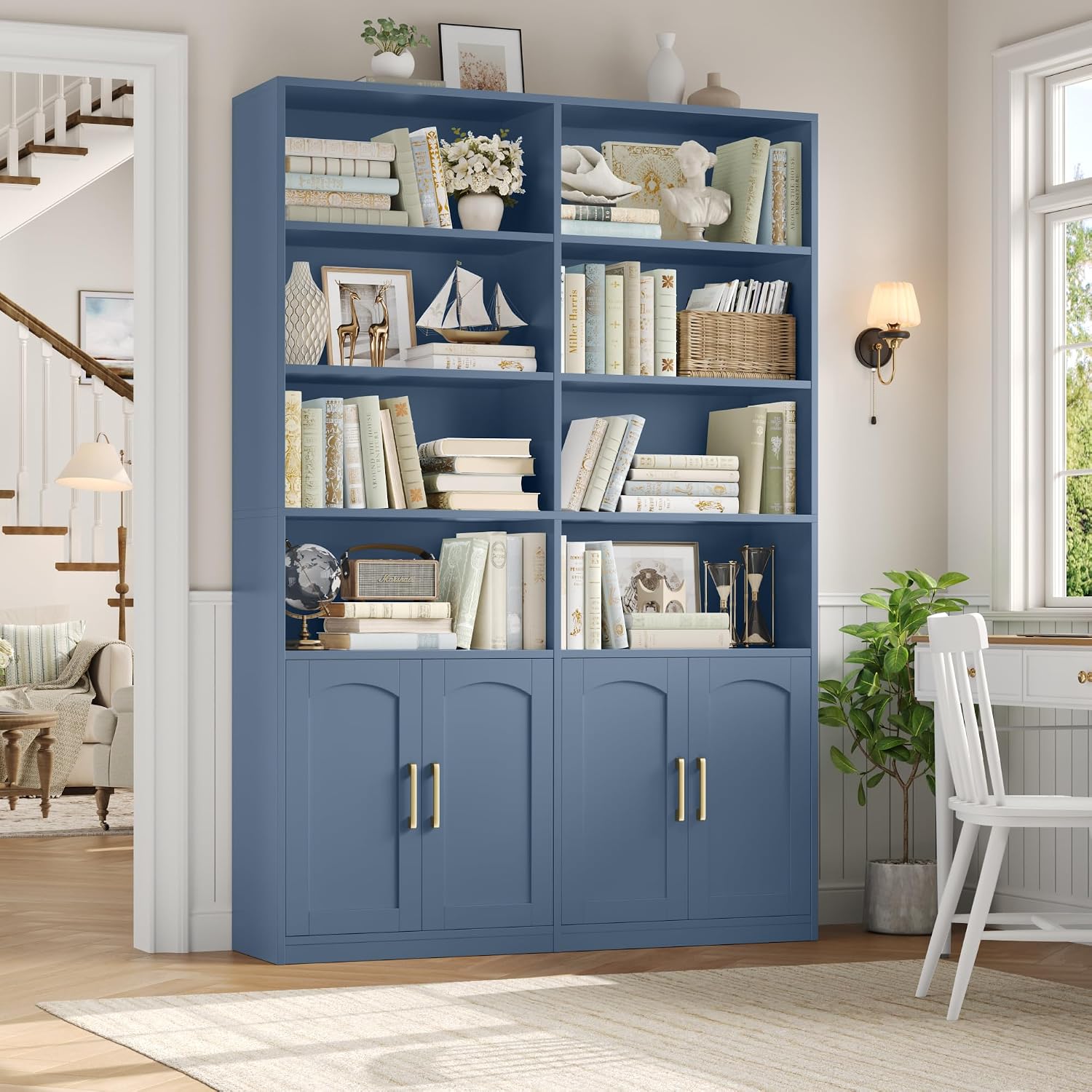 扉付きダブルワイド本棚、背の高いオープン収納オーガナイザー、 - Home Office Industrial Style のレビューと価格