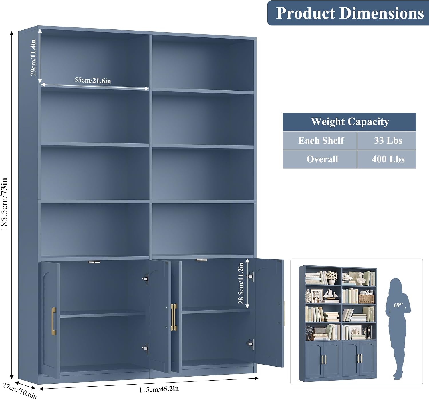 扉付きダブルワイド本棚、背の高いオープン収納オーガナイザー、 - Home Office Industrial Style のレビューと価格
