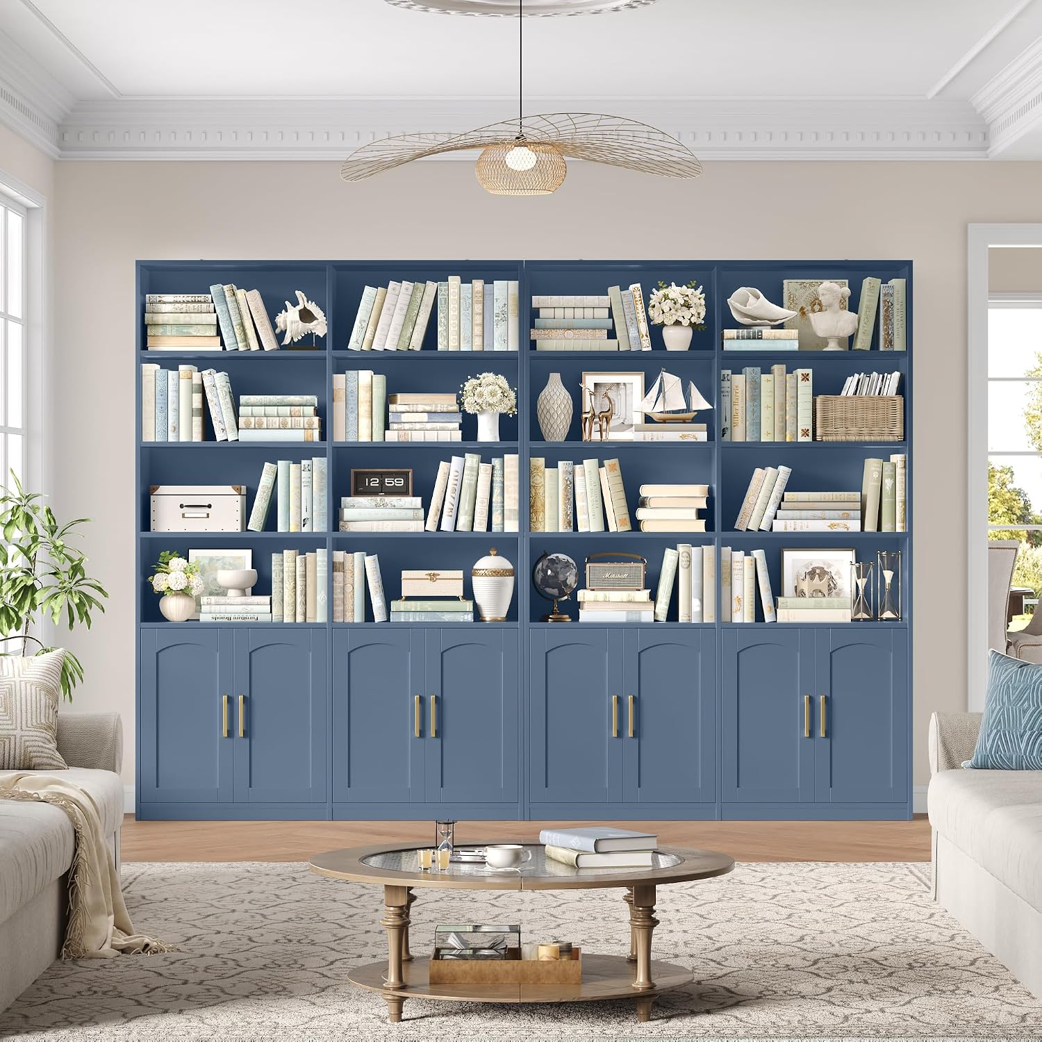 扉付きダブルワイド本棚、背の高いオープン収納オーガナイザー、 - Home Office Industrial Style のレビューと価格