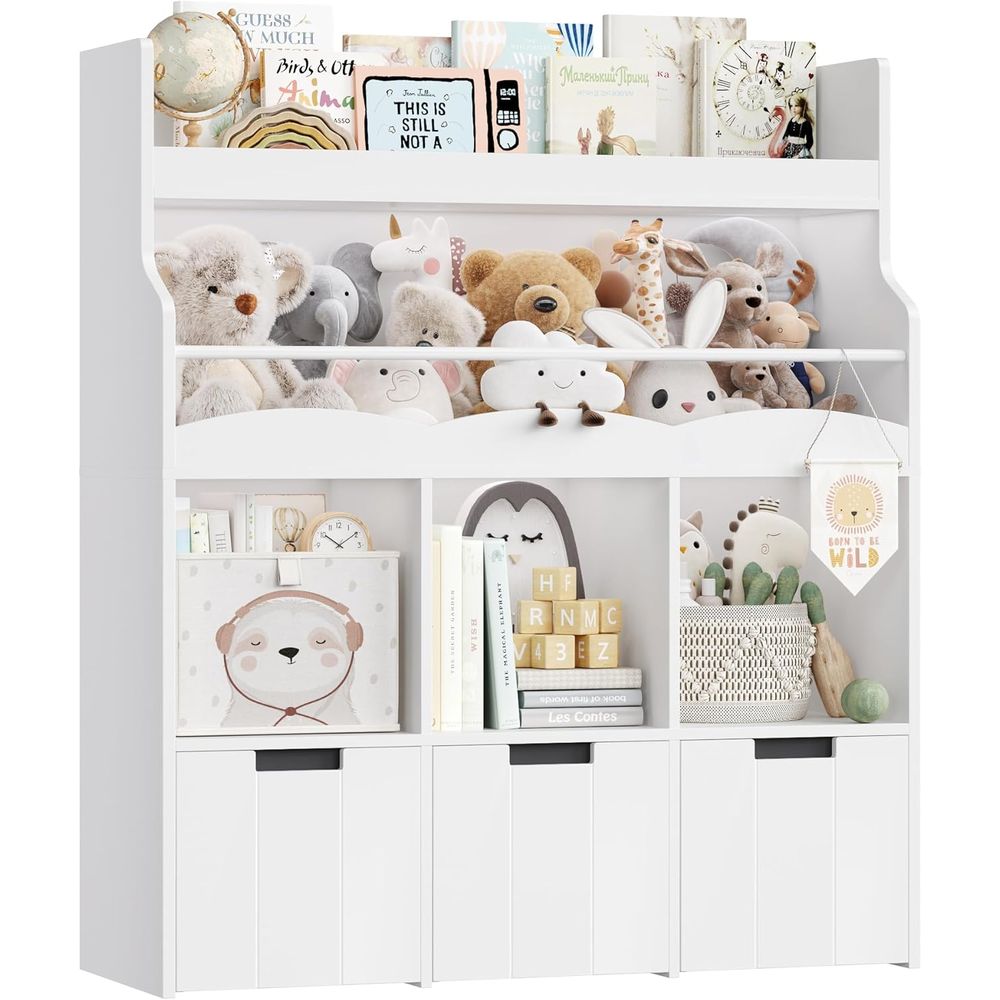 子供用おもちゃ収納オーガナイザー（本棚付き）、多機能本棚（3 - Bookcase Wood Shelf のレビューと価格