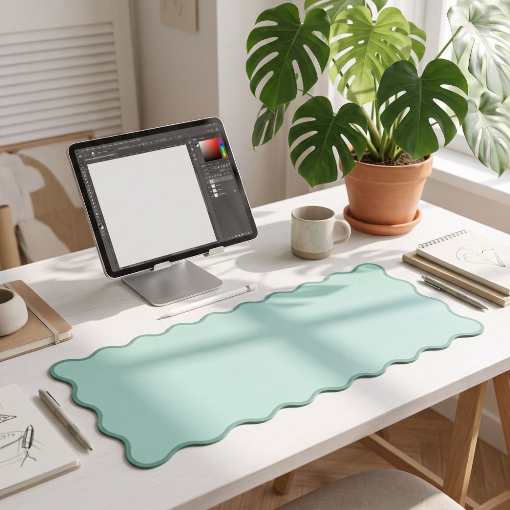 スイートPUレザーデスクパッド、滑り止めウェーブエッジキーボ - Desk Mat Leather のレビューと価格