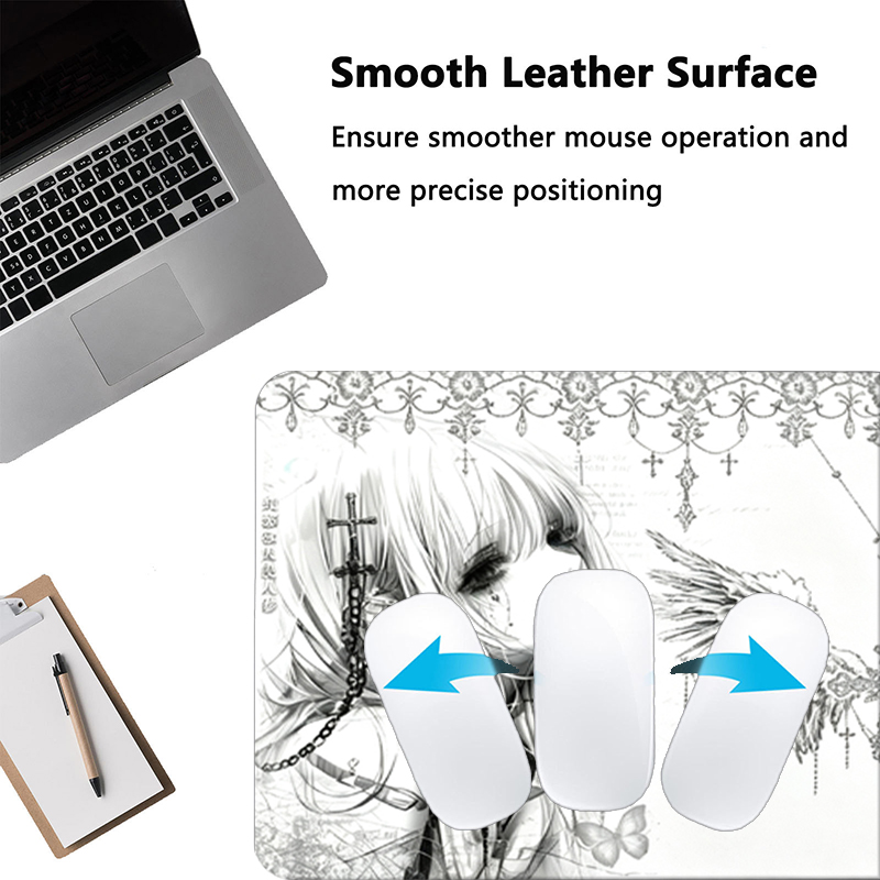 レザーマウスパッド黒白アニメ美学エンジェルガールマウスパッド - Desk Mat Leather のレビューと価格